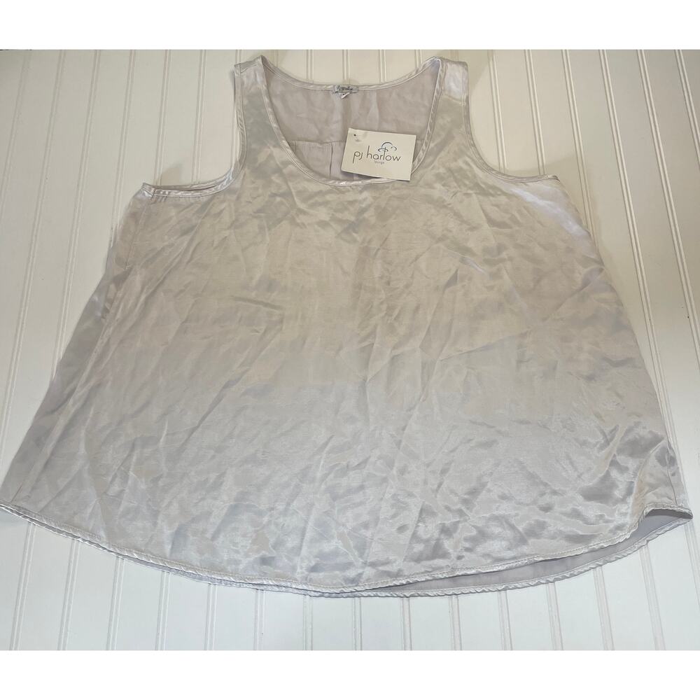 NWT PJ Harlow Satin Cami Pleated Back Lounge Sleep Tank Luxury Womens Large
